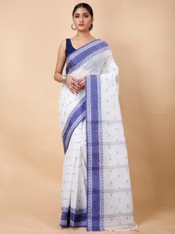 Ruuprekha - Women Blue Woven Tant Cotton Blend Pre Draped Saree without Blouse