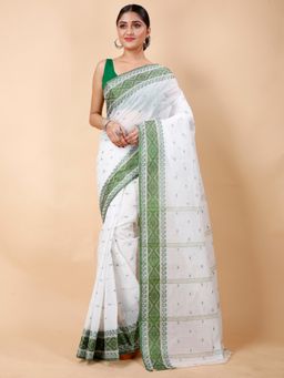 Ruuprekha - Women Green Woven Tant Cotton Blend Pre Draped Saree without Blouse