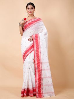 Ruuprekha - Women Red Woven Tant Cotton Blend Pre Draped Saree without Blouse