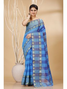 Ruuprekha - Women Blue Tant Pure Cotton Saree without Blouse