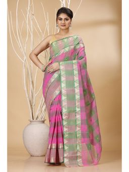 Ruuprekha - Women Pink Tant Pure Cotton Saree without Blouse