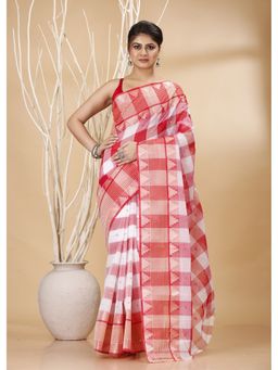 Ruuprekha - Women Red Tant Pure Cotton Saree without Blouse