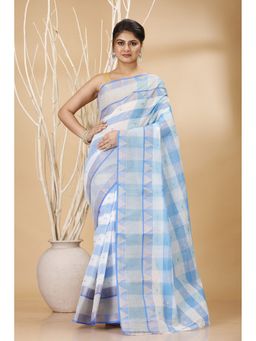Ruuprekha - Women Blue Tant Pure Cotton Saree without Blouse