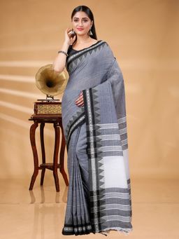 Ruuprekha - Women Grey Woven Handloom Pure Cotton Saree with Unstitched Blouse