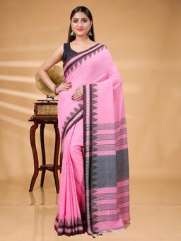 Ruuprekha - Women Pink Woven Handloom Pure Cotton Saree with Unstitched Blouse