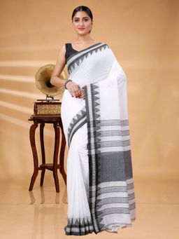 Ruuprekha - Women White Woven Handloom Pure Cotton Saree with Unstitched Blouse