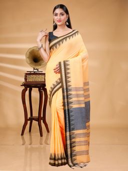 Ruuprekha - Women Yellow Woven Handloom Pure Cotton Saree with Unstitched Blouse