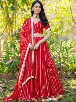 HOUSE OF JAMOTI - Thani Red Viscose Lehenga With Blouse And Dupatta