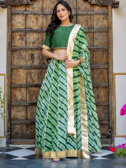 HOUSE OF JAMOTI - Marwar Green Leheriya Lehenga With Blouse And Dupatta