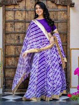 HOUSE OF JAMOTI - Marwar Purple Leheriya Lehenga With Blouse And Dupatta