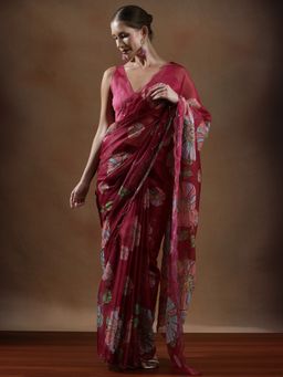Lush Glam - Women Pink Fancy Premium Cotton Saree with Unstitched Blouse
