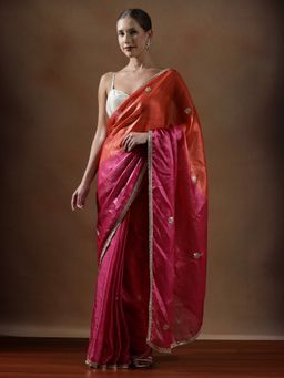 Lush Glam - Women Pink Gotta Patti Work Silk Saree with Unstitched Blouse