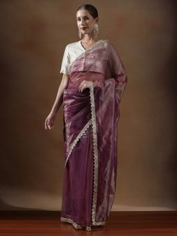 Lush Glam - Women Lightweight Net Fancy Lace Border Saree with Unstitched Blouse