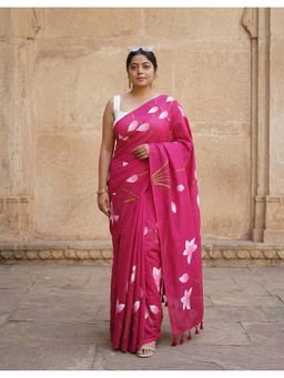 Anjaneya Sarees - Women Pink Designer Linen Silk Printed Saree with Unstitched Blouse