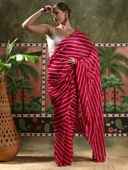 Lush Glam - Women Pink Leheriya Printed Georgette Ready To Wear Saree with Unstitched Blouse
