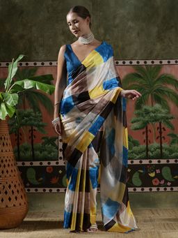 Lush Glam - Women Multicolor Beautiful Chinon Ready To Wear Saree with Unstitched Blouse