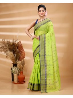 Ruuprekha - Women Green Woven Tant Pure Cotton Saree without Blouse