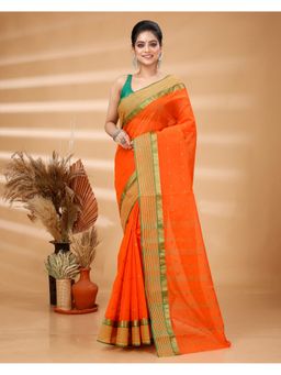 Ruuprekha - Women Orange Woven Tant Pure Cotton Saree without Blouse