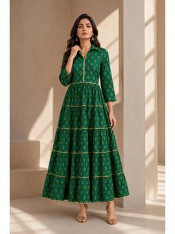 JAIPURRANG - Green Ethnic Motif Printed Dress