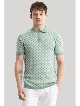 Snitch - Green Textured Half Sleeves Slim Casual Polo T-Shirt for Men