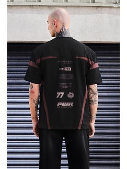 Snitch - Grind Black Graphic Half Sleeves Oversized Casual T-Shirt for Men