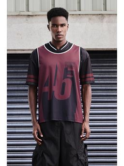 Snitch - Grind Burgundy Graphic Half Sleeves Oversized Casual T-Shirt for Men