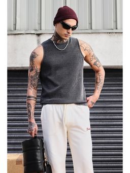 Snitch - Grind Dark Grey Solid Sleeveless Regular Casual T-Shirt for Men