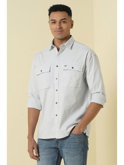 Allen Solly - Men Grey Relaxed Fit Solid Full Sleeves Casual Shirt