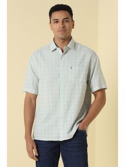 Allen Solly - Men Light Blue Relaxed Fit Check Half Sleeves Casual Shirt