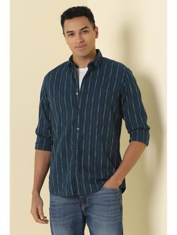 Allen Solly - Men Navy Custom Fit Stripe Full Sleeves Casual Shirt