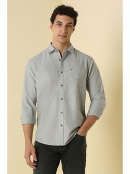 Allen Solly - Men Grey Custom Fit Solid Full Sleeves Casual Shirt