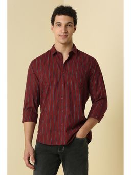 Allen Solly - Men Maroon Custom Fit Stripe Full Sleeves Casual Shirt