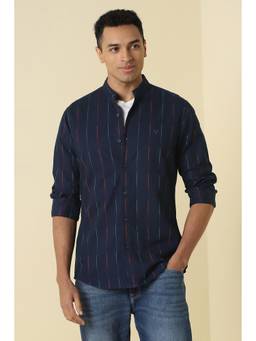 Allen Solly - Men Navy Custom Fit Stripe Full Sleeves Casual Shirt