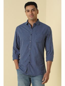 Allen Solly - Men Navy Custom Fit Stripe Full Sleeves Casual Shirt