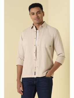 Allen Solly - Men Beige Custom Fit Solid Full Sleeves Casual Shirt