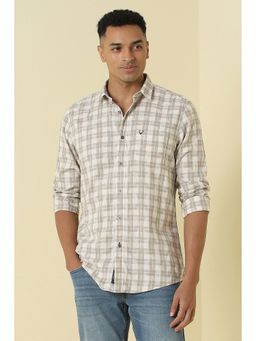 Allen Solly - Men Beige Custom Fit Check Full Sleeves Casual Shirt