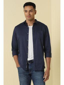 Allen Solly - Men Navy Custom Fit Solid Full Sleeves Casual Shirt