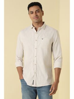 Allen Solly - Men Beige Custom Fit Stripe Full Sleeves Casual Shirt