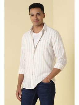 Allen Solly - Men White Custom Fit Stripe Full Sleeves Casual Shirt