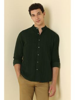 Allen Solly - Men Green Custom Fit Textured Full Sleeves Casual Shirt