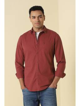Allen Solly - Men Maroon Custom Fit Solid Full Sleeves Casual Shirt