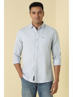 Allen Solly - Men Light Blue Custom Fit Stripe Full Sleeves Casual Shirt