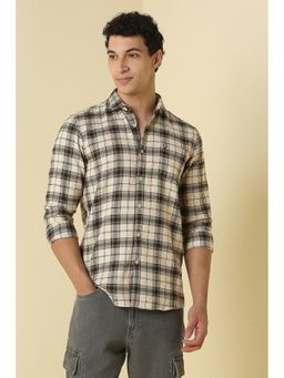 Allen Solly - Men Beige Custom Fit Check Full Sleeves Casual Shirt
