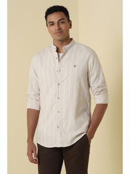 Allen Solly - Men Beige Custom Fit Stripe Full Sleeves Casual Shirt