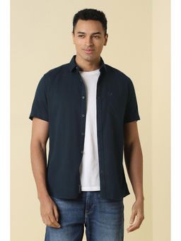 Allen Solly - Men Navy Custom Fit Textured Half Sleeves Casual Shirt