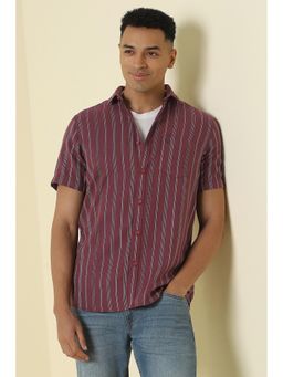 Allen Solly - Men Maroon Custom Fit Stripe Half Sleeves Casual Shirt