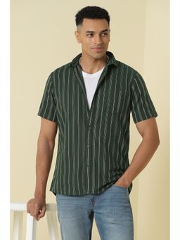 Allen Solly - Men Green Custom Fit Stripe Half Sleeves Casual Shirt
