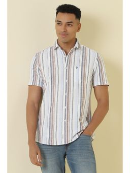 Allen Solly - Men White Custom Fit Stripe Half Sleeves Casual Shirt