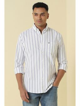 Allen Solly - Men White Classic Fit Stripe Full Sleeves Casual Shirt