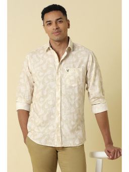 Allen Solly - Men Beige Classic Fit Print Full Sleeves Casual Shirt